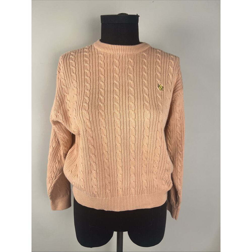 Tehama Cable Knit Peachy Pink Medium Pullover Sweater Preppy 90s‎ Combed Cotton